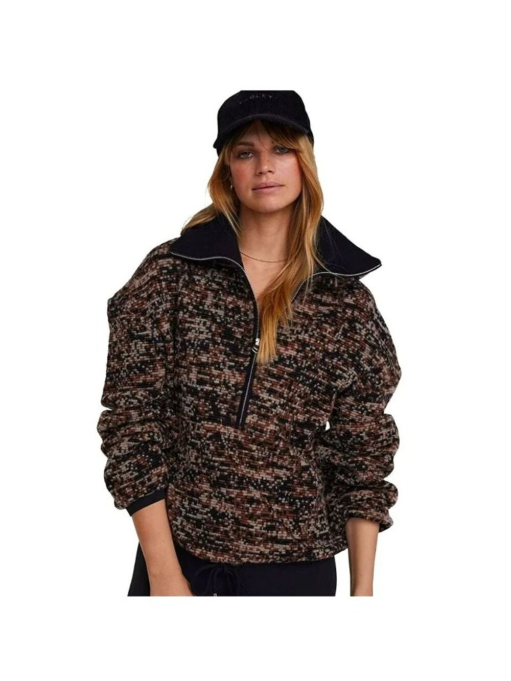Varley Bailey Half Zip Speckle Fleece Brown Black Pullover Sweater S